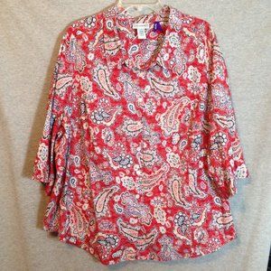Red paisley button up blouse by Catherines size 3X petite